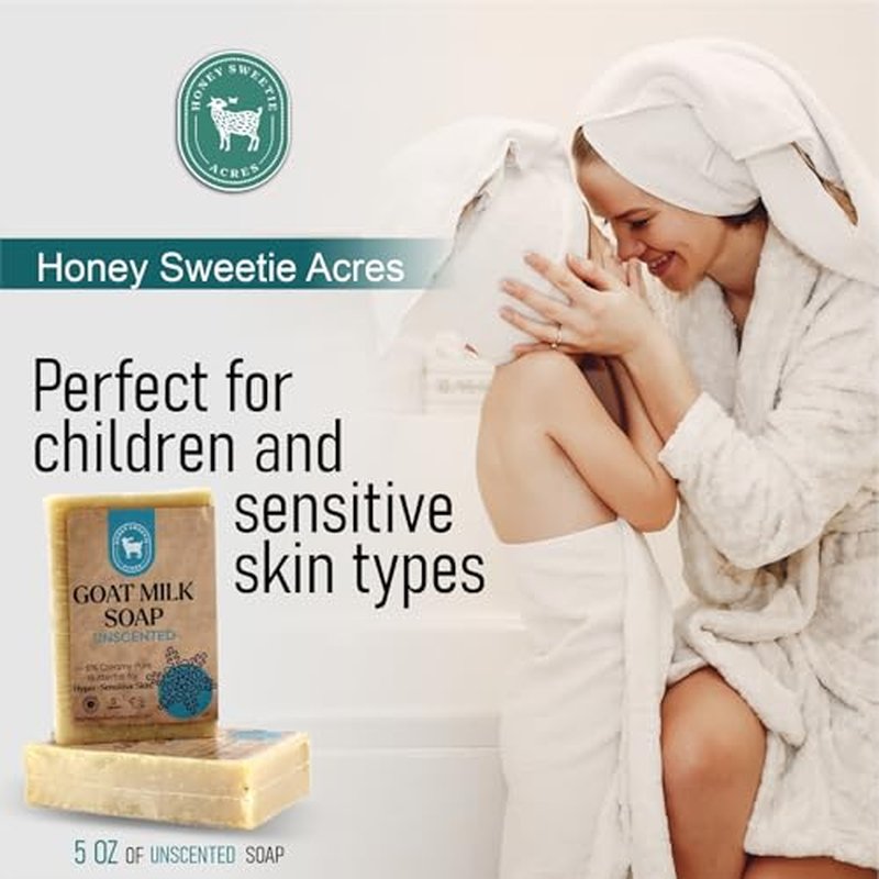 Honey Sweetie Acres 2-Pack Unscented Goat Milk Soap - Handmade 5 oz Bar, Made with Natural Ingredients, Moisturizing & Gentle, Made in the USA