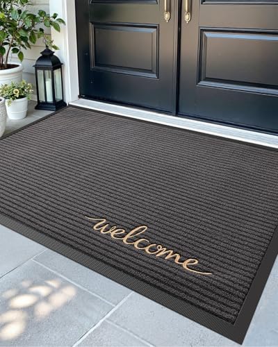 Welcome Grey Front Door Mat 48x72 Rubber Entry Doormat - Outside Entrance