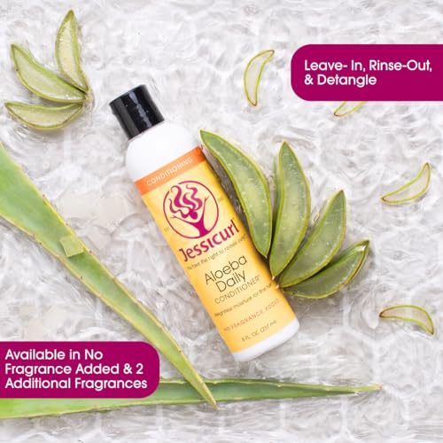 Jessicurl Aloeba Daily Conditioner Island Fantasy 8 Fl oz - Vegan, Sulfate-Free Hair Detangler for Fine Curly Hair (Pack of 1)