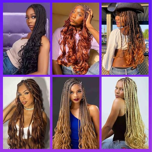 French Curly Braiding Hair 8 Packs Loose Wavy Synthetic Extensions - T/Blue, 18 Inch