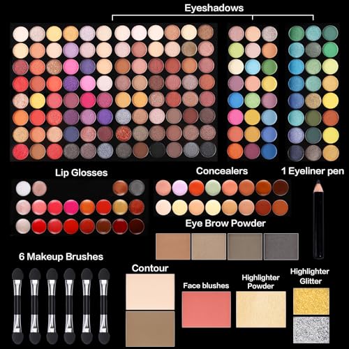 All in One Makeup Kit - 144 Eyeshadow, Lip Gloss, Concealer, Eyeliner & Brushes - Variation 05