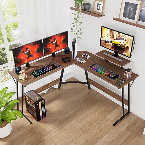 L-Shaped Corner Desk Brown Z-Shaped Design Computer Desk