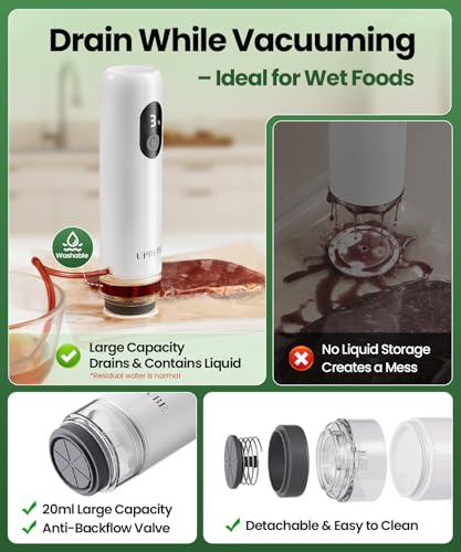 White Compact Food Vacuum Sealer with Drainage Tube - 30 Bags - UPRUBE