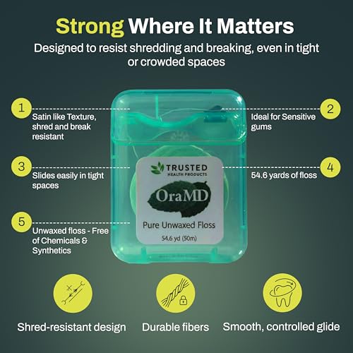Unwaxed Dental Floss 54.6 Yards - Shred-Resistant, PFAS-Free, Plaque & Gum Care - Pack of 6