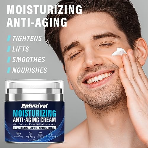 Retinol Anti-Aging Cream for Men: Moisturizing Face Cream with Hyaluronic Acid Vitamin E Peptides - Reduces Wrinkles Firms Skin Lightweight Formula 1.7 fl oz