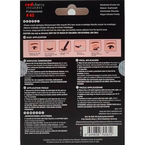 Red Cherry Eyelashes #43 - Multipack 6 Pairs Professional Full Black False Eyelashes Handmade Natural Cruelty-Free Vegan-Friendly