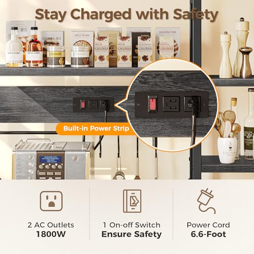 SUPERJARE Charcoal Gray Large Bakers Rack with Power Outlets, 39.4 Inch Microwave Stand
