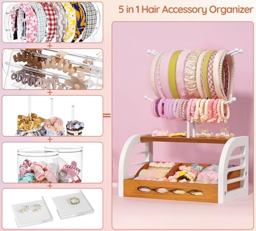 JAZUIHA White Headband Holder Stand for Hair Accessories Organizer with Dividers