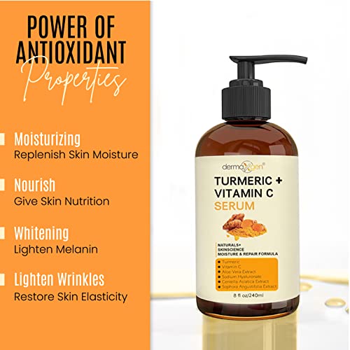 Turmeric Serum for Face + Glow-Boosting Vitamin C Serum - Organic Moisturizer for Dark Spots & Clear Wrinkles - Boosts Hydration for Dry & Tired Skin - Anti-Aging Formula for Glowing Skin - 8 FL OZ