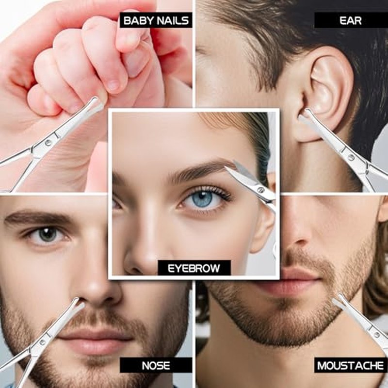 2PCS Multifunctional Eyebrow Scissors for Women, Mustache Scissors and Nose Hair Scissor for Men, Curved Grooming Scissors for Eyebrow, Mustache, Beard, Eyelashes - Premium Stainless Steel Quality