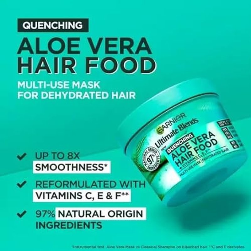 Garnier Fructis Aloe Vera+ Hair food - 100h Moisture Multi-UseMask, For Dry Hair & Scalp - Aloe Vera + Vitamins C, E, F - Cruelty Free International & Vegan - 400ml