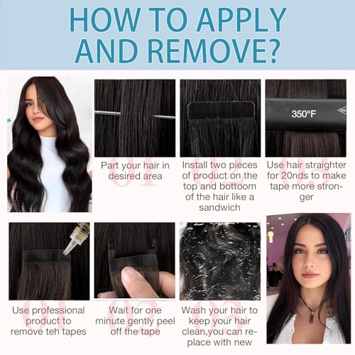 14 Inch Natural Black Tape-In Hair Extensions 20Pcs Seamless Thick Human Hair