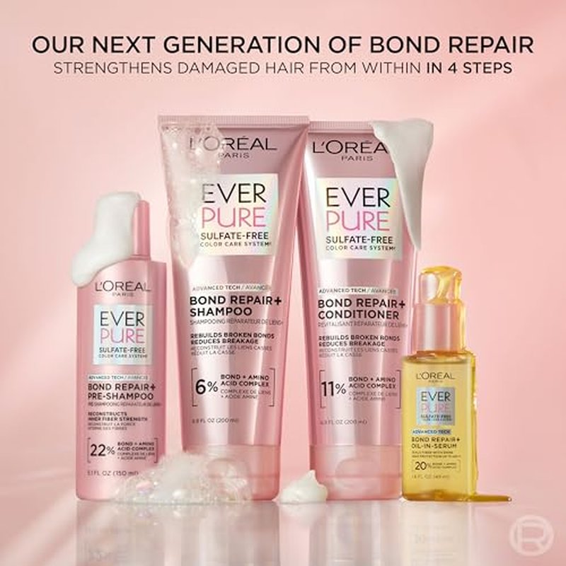 L'Oreal Paris EverPure Sulfate-Free Vegan Hair Care Kit - Shampoo and Conditioner to Strengthen and Repair Hair Bonds (Packaging May Vary)
