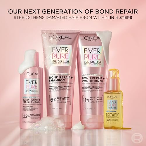 L'Oreal Paris EverPure Bond Repair+ Shampoo 23 Fl Oz Pack of 2 - Sulfate-Free Damaged Hair Care