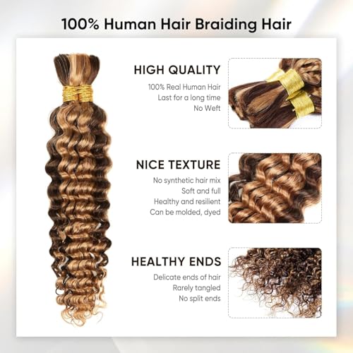 Anmanbeauty Human Braiding Hair 16 Inch 100g Ombre Curly Deep Wave Bundles - No Weft, Knotless & Boho Styles (4/27)