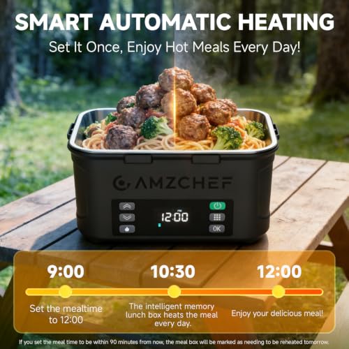 AMZCHEF Portable Cordless Electric Lunch Box, Black, 27000mAh Food Warmer