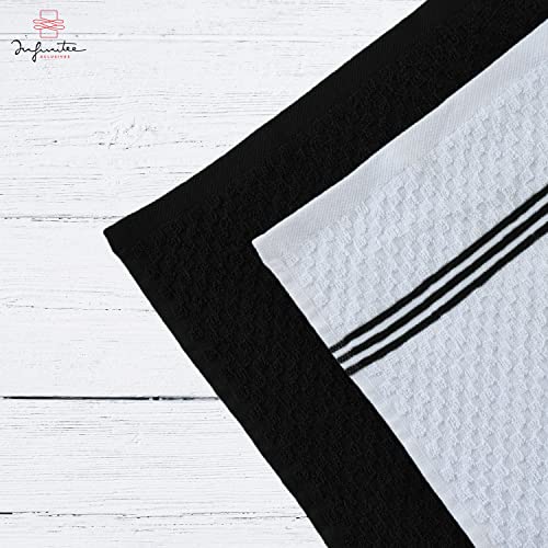 Infinitee Xclusives Premium Black Kitchen Towels ? Pack of 6, 100% Cotton 15 x 25 Inches Absorbent Dish Towels + Grey Washcloths Set ? Pack of 12, 13x13 Inches 100% Cotton Wash Cloths