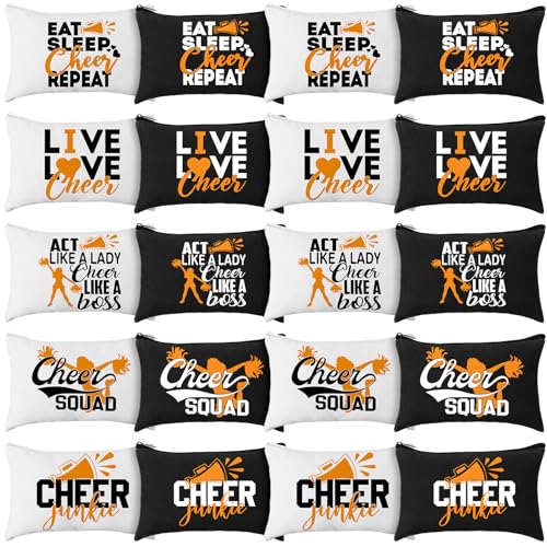 Pinkunn 20 Pcs Cheer Makeup Bags - Orange Canvas Cheerleading Gifts