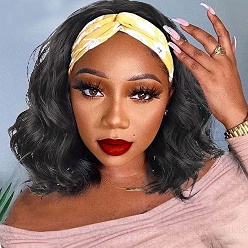 12 Inch Short Body Wave Headband Wig for Black Women - Synthetic, Glueless, 1B#