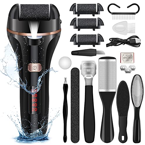 Black Electric Callus Remover & Pedicure Set - Rechargeable Foot Care Kit with 3 Roller Heads & 2 Speeds