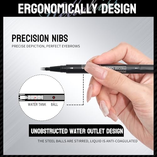Microblading Eyebrow Pen, 2 in 1 Dual Ended Eyebrow Pencil, Curved Eyebrow Pencil with Micro-Fork-Tip & Precise Brush-Tip, Waterproof and Last All Day for Natural Hair-Like Brows (02#BROWN)