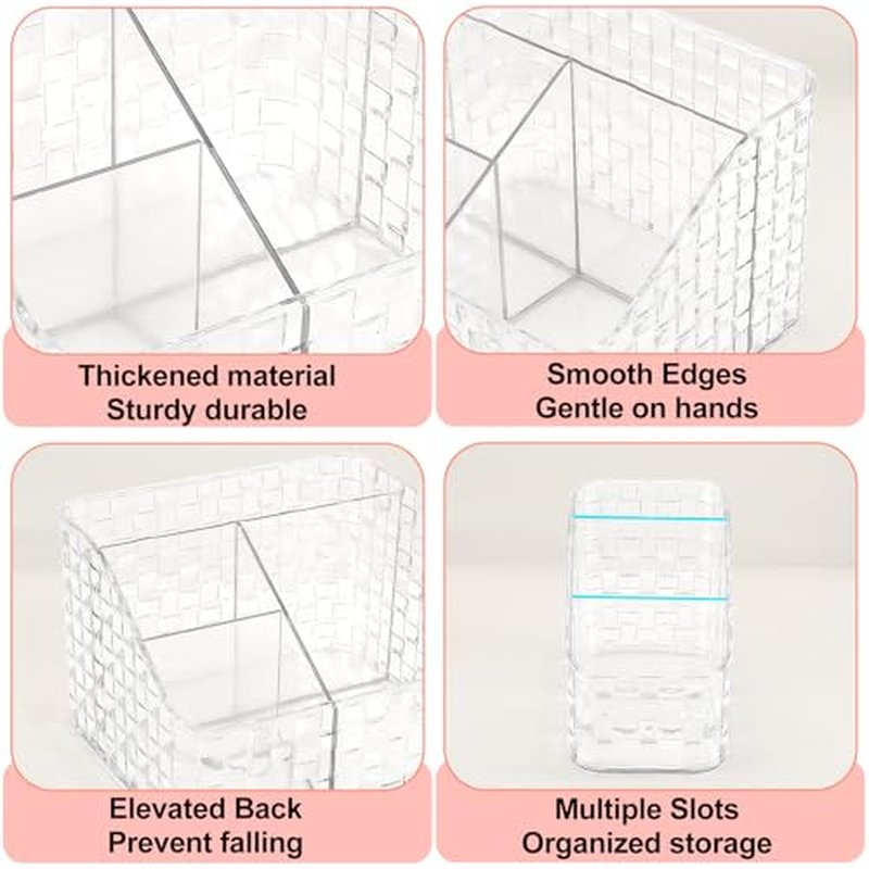 DASITON Makeup Brush Holder Organizer, 3 Slots Acrylic Makeup Brushes Storage Cup, Woven Texture Make Up Brush Holder for Vanity Bathroom Office, Pen Holder for Desk, Cosmetic Display Cases (Clear M)