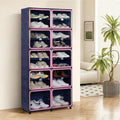 Shoe Rack Organizer for Entryway 9 Tiers 36 Pairs - Blue & Pink Folding Design