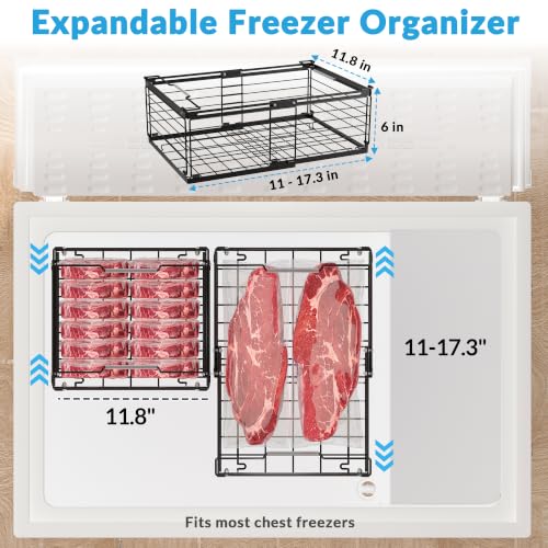 4 Pack Expandable Freezer Basket Organizer - Stackable Wire Storage Bins for Chest Freezers