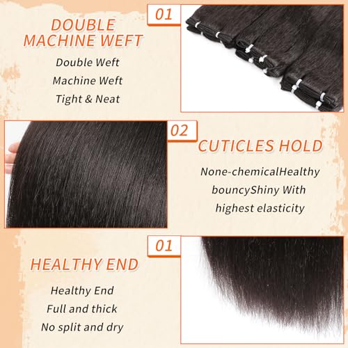 Dark Brown Yaki Straight Hair Bundles - 22 24 26 Inch Human & Synthetic Blend