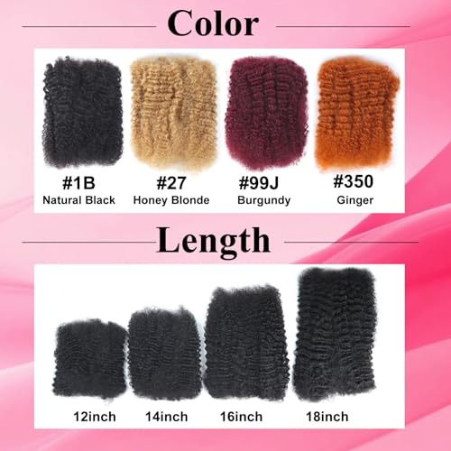 Afro Kinkys Bulk Human Hair for Braiding & Twist - 18 Inch Black - No Weft