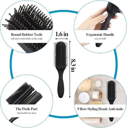 Black Curly Hair Brush Set for Women - Detangling & Styling Tools