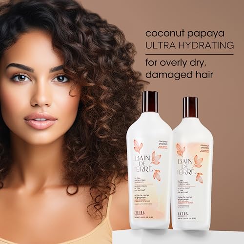 Bain de Terre Coconut Papaya Ultra Hydrating Conditioner 33.8 Fl Oz – Moisture Quench for Dry Damaged Hair, Argan & Monoi Oils, Vegan, Paraben-Free, Color-Safe