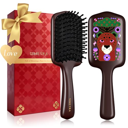 Wooden Paddle Hair Brush with Unique Cheetah Pattern - Detangling & Scalp Massage for All Hair Types