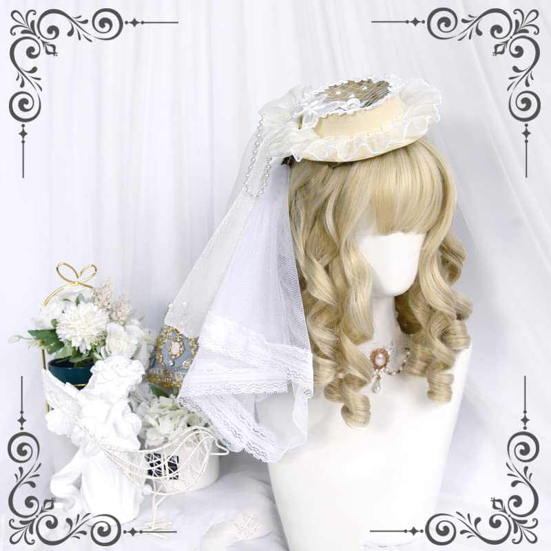 Women's Vintage Pearl Wig with Curls - Beige Gold Lolita Cosplay Hair