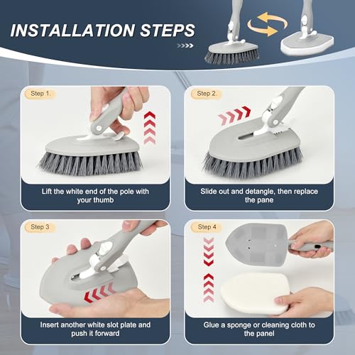 Tile & Tub Floor Cleaner Scrubber Set with Long Handle and 5 Attachments