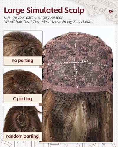 Caramel Hazelnut Brown Wavy Wig with Bangs - 22 Inch Voluminous High Crown Hairpiece for Women