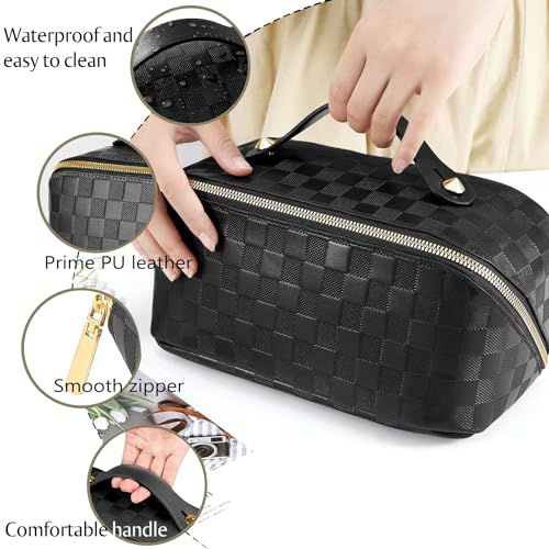 Travel Makeup Bags Set - Large Waterproof Cosmetic Organizer with Handle - Black Variation