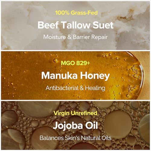 All-Natural Grass-Fed Beef Tallow & Manuka Honey Body Balm for Dry Skin