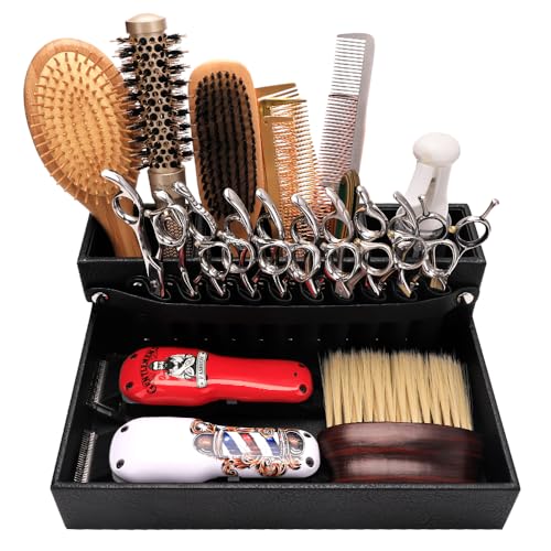 Barber Storage Box,Hairdressing Tool Holder, Multifunctional Detachable Large Storage Box, Shear Holder PU Leather Salon Scissors Holder, Hair Cutting Tools Storage Case for Barber Accessories(Small)