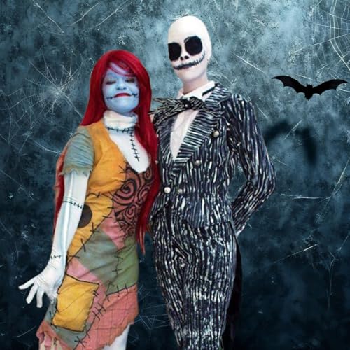 Mysense Skeleton Boy and Ragdoll Girl Makeup Kit for Halloween Jack Cosplay Sally Costume for Adults&Kids with Bald Cap,Pro-Aide Adhesive,Face Paint,Eyeliner,Lipstick&Applicators