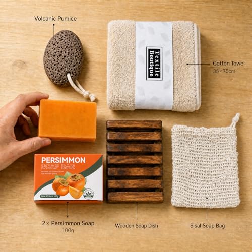 Elderly Body Odor Care Gift Set with Persimmon Soap Bars & Bath Accessories