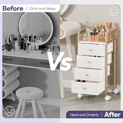 Gold 5-Tier Rolling Makeup Organizer Cart with 4 Drawers and 9 Compartments