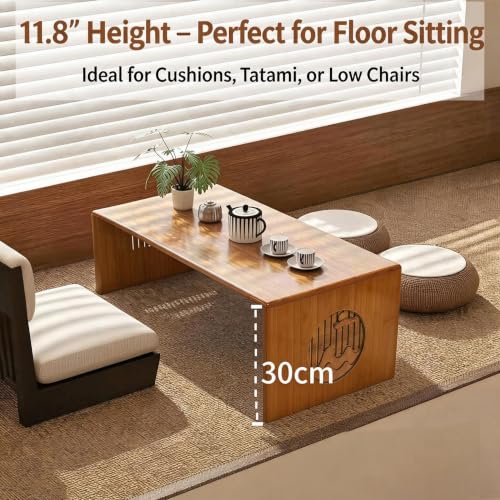 Folding Japanese Floor Table 31.5 inch - Ekjkldo 80cm Bamboo Low Coffee Table
