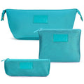 Kat Myhr Turquoise Neoprene Travel Makeup & Cosmetic Bag Set with Mesh Pouches