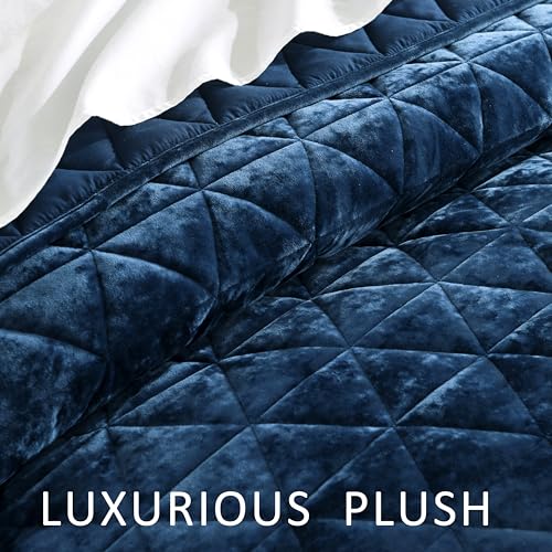 Homzard Navy Blue Velvet King Comforter Set 3pcs, All-Season Luxury Bedding