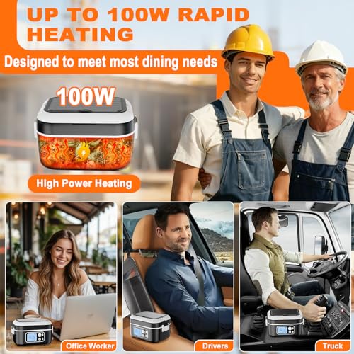 Cordless Electric Lunch Box with 27,000mAh Battery - Black, 6.3-Cup Capacity, Self-Heating Food Warmer