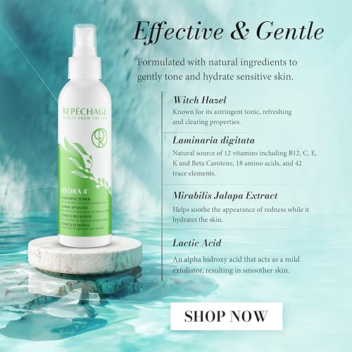 Repechage Hydra 4 Soothing Toner for Sensitive Skin ? Hydrating Witch Hazel Toner with Seaweed Extracts & Lactic Acid ? Alcohol-Free, Paraben-Free Refreshing Face Mist for Men & Women, 6 fl oz