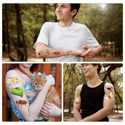 Bug Temporary Tattoos Bulk - 200+ Bug Insect Tattoos Stickers Bug Birthday Party Decorations Favors Supplies Spiders Bee Butterfly Bug Insect Fake Tattoos