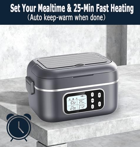 Rhudaky 27000mAh Cordless Heated Lunch Box with Dual 6.3-Cup Containers & XXL Bag - Gray
