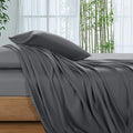 Queen Size Bamboo Viscose Bed Sheets Set - Dark Grey, 4PC, Deep Pocket